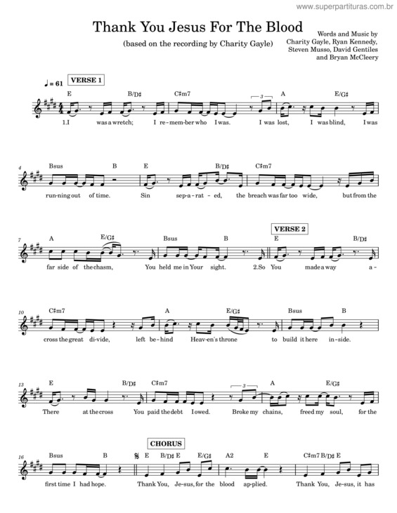 Partitura da música Thank You Jesus For The Blood – Charity Gayle v.3