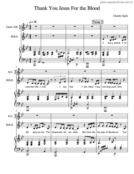 Partitura da música Thank You Jesus For The Blood – Charity Gayle