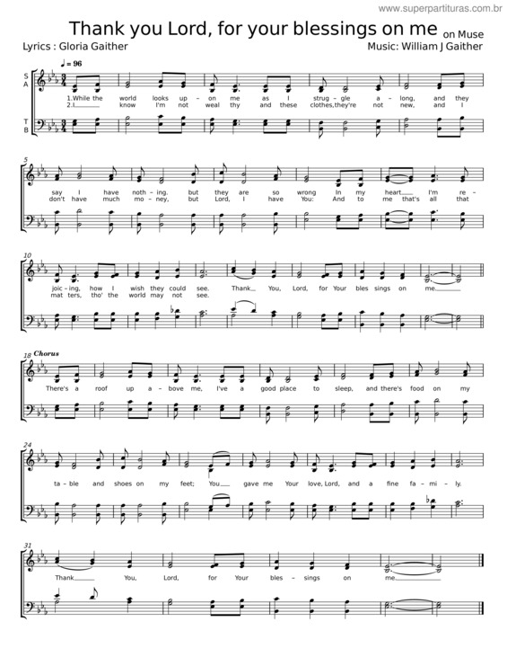 Partitura da música Thank You Lord, For Your Blessings On Me – Gloria Gaither
