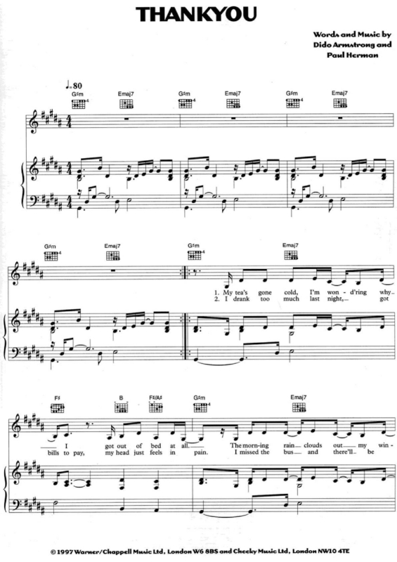 Partitura da música Thank You v.2