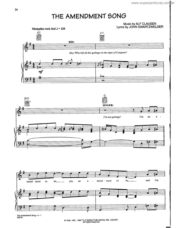 Partitura da música The Amendment Song