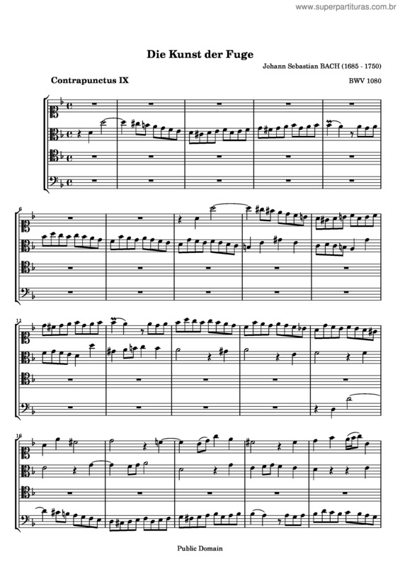 Partitura da música The Art of Fugue v.16