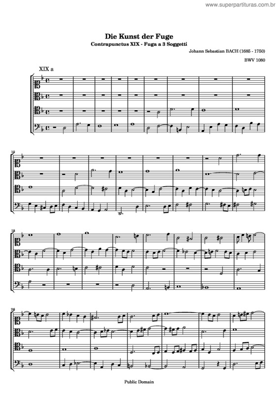 Partitura da música The Art of Fugue v.19