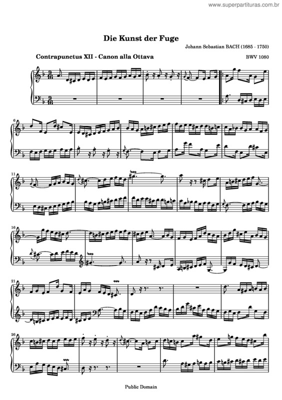 Partitura da música The Art of Fugue v.8