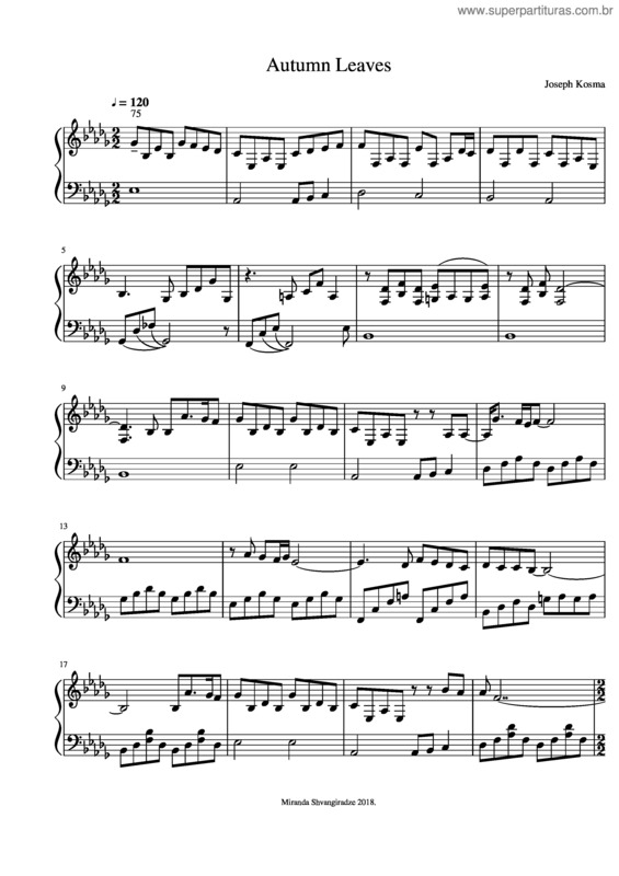 Partitura da música The Autumn Leaves Ec