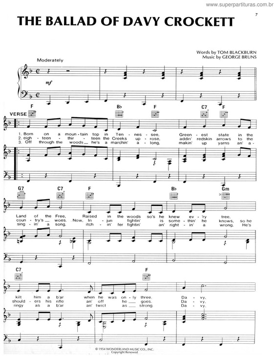 Partitura da música The Ballad Of Davy Crockett v.2