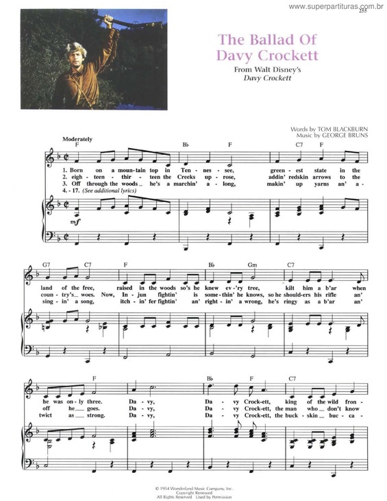 Partitura da música The Ballad Of Davy Crockett