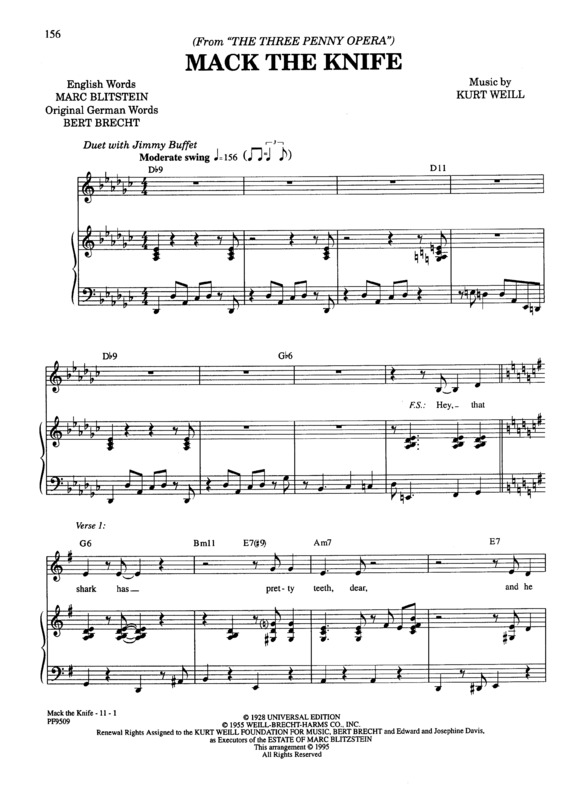 Partitura da música The Ballad of Mack The Knife