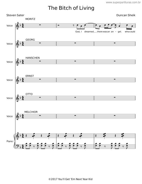 Partitura da música The Bitch Of Living – Duncan Sheik, Spring Awakening Musical, Steven Sater