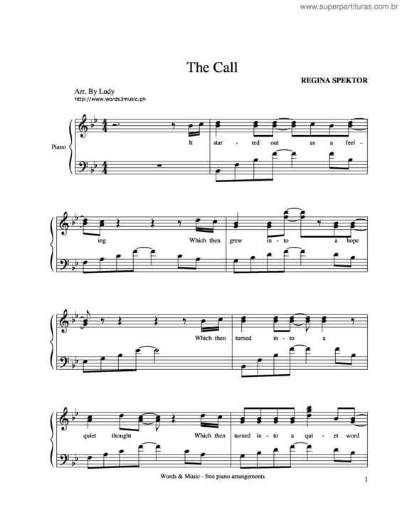 Partitura da música The Call v.3