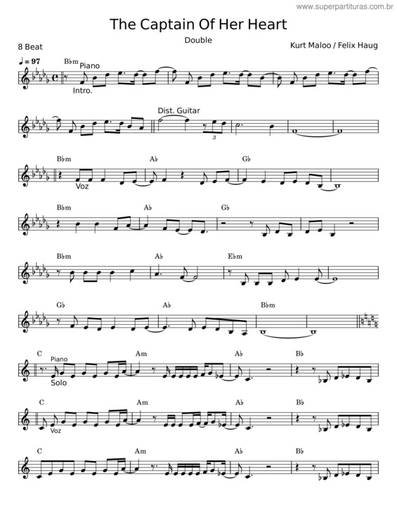 Partitura da música The Captain Of Her Heart v.2