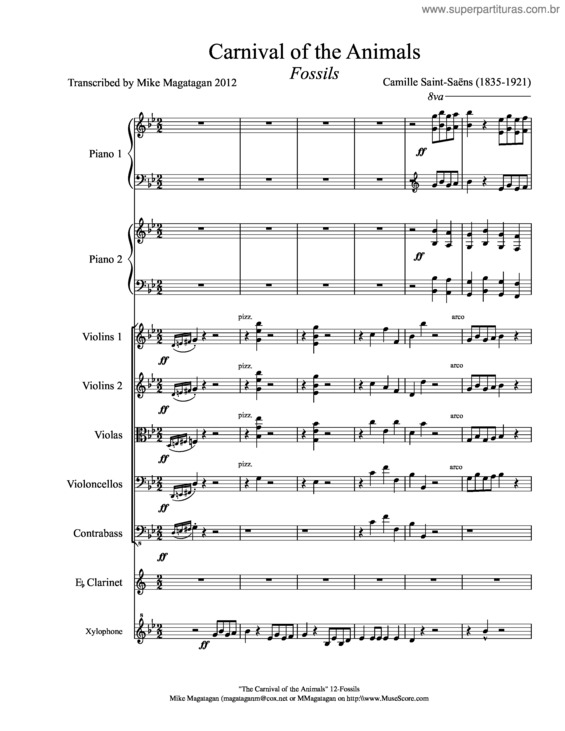 Partitura da música The Carnival Of The Animals Movement 12 Fossils