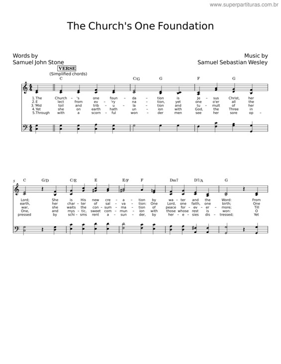 Partitura da música The Church`S One Foundation – Samuel John Stone