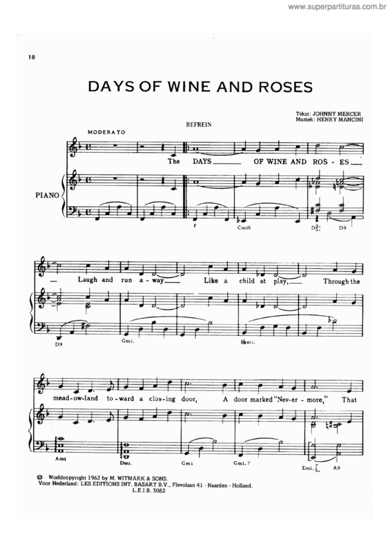 Partitura da música The Days Of Wine And Roses v.2