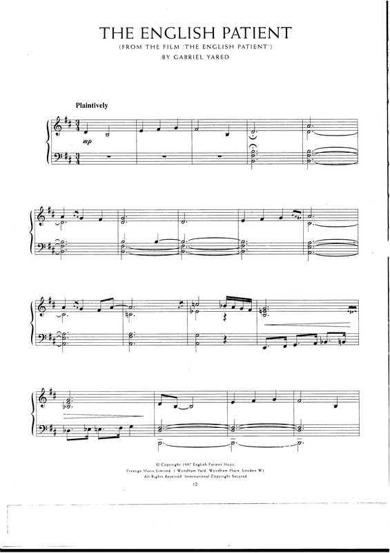 Partitura da música The English Patient (The English Patient)