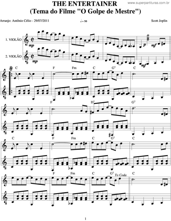 Partitura da música The Entertainer v.7