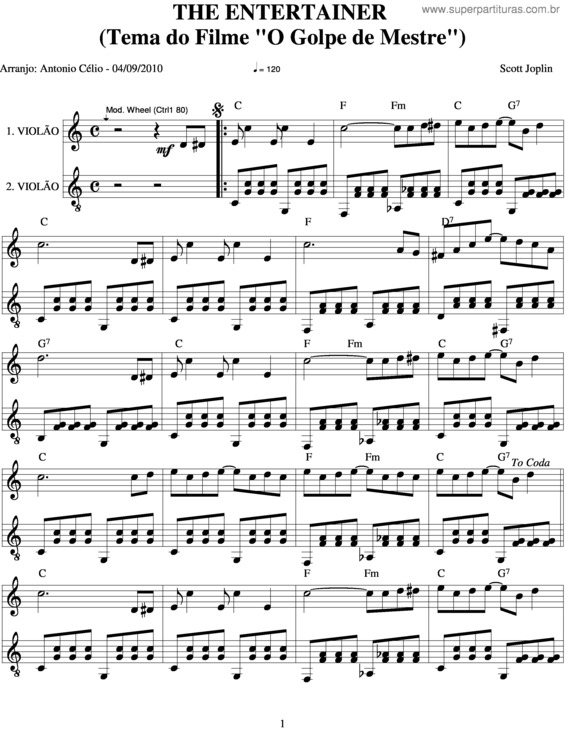 Partitura da música The Entertainer v.8