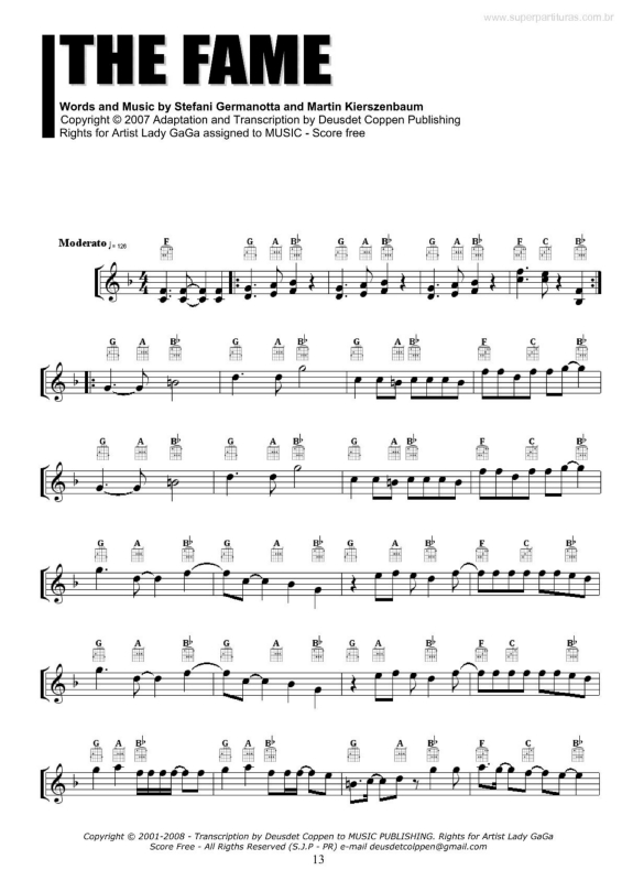 Partitura da música The Fame v.2