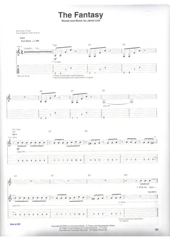 Partitura da música The Fantasy