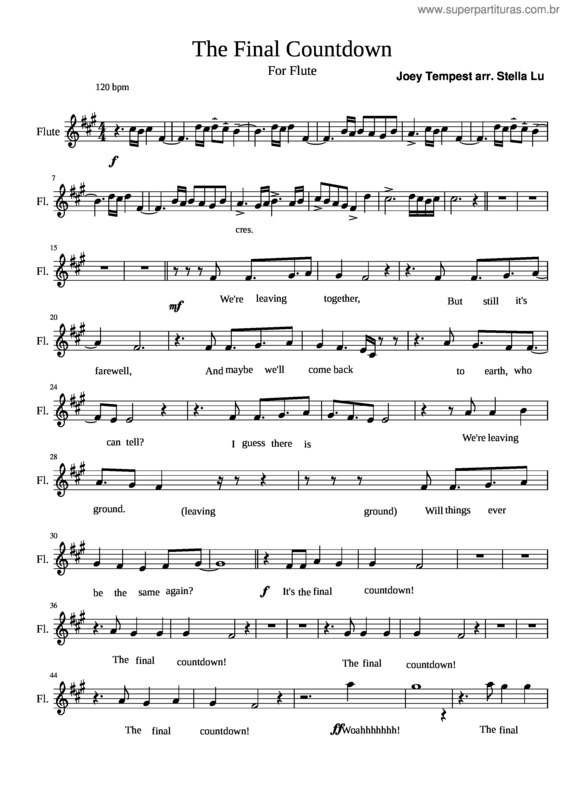 Partitura da música The Final Countdown Flute