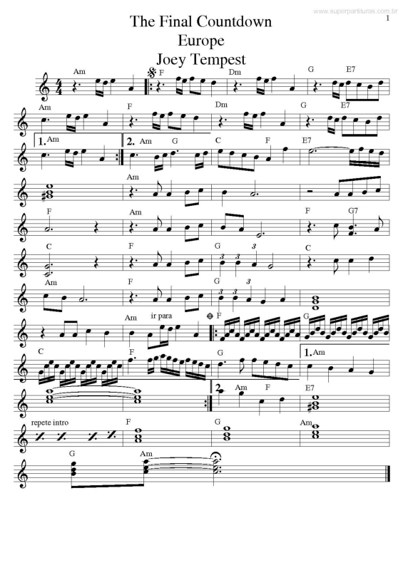 Partitura da música The Final Countdown v.2