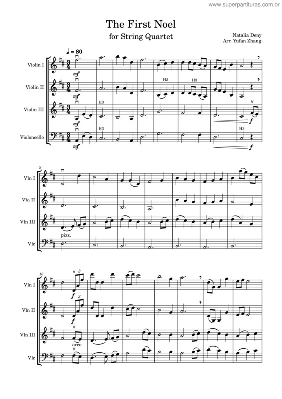 Partitura da música The First Noel – 17Th Century English Carol – String Quartet v.2
