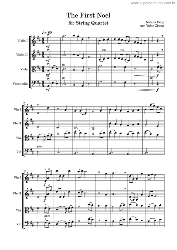 Partitura da música The First Noel – 17Th Century English Carol – String Quartet v.3