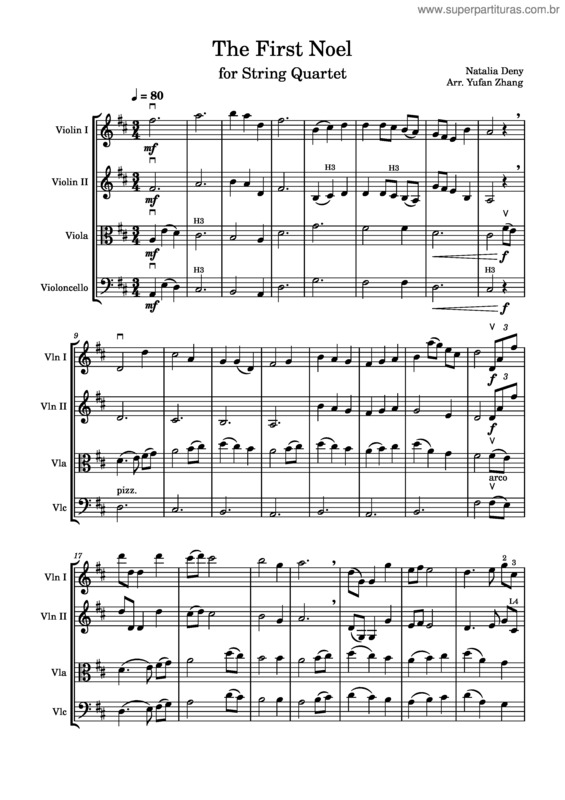 Partitura da música The First Noel – 17Th Century English Carol – String Quartet