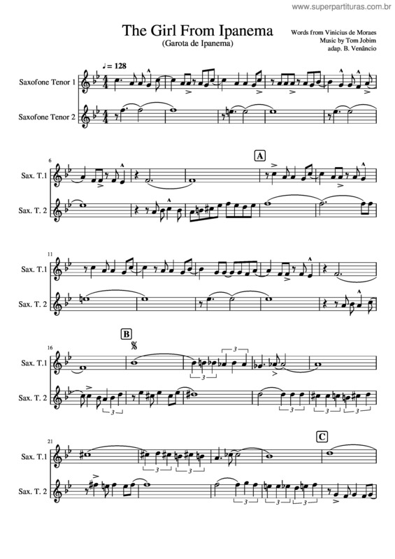 Partitura da música The Girl From Ipanema v.2