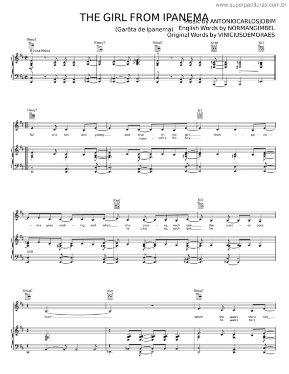 Partitura da música The Girl Fromipanema