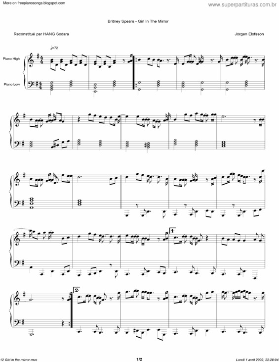 Partitura da música The Girl In The Mirror