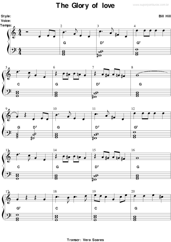 Partitura da música The Glory of Love