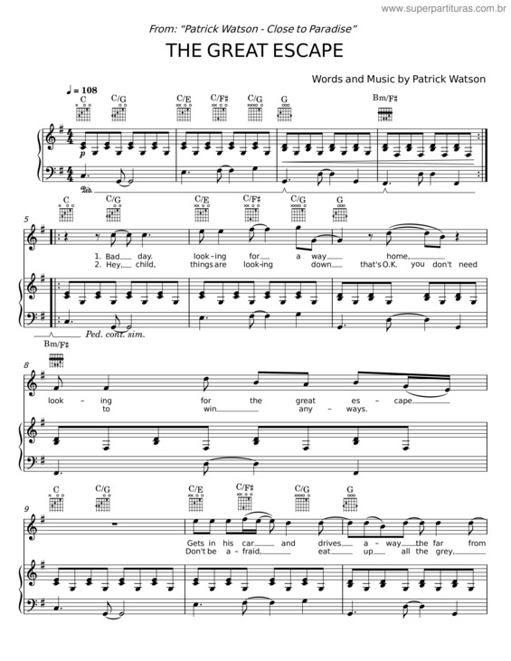 Partitura da música The Great Escape – Patrick Watson v.2