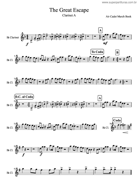 Partitura da música The Great Escape– Clarinet A