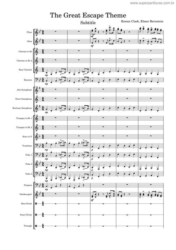 Partitura da música The Great Escape March – Elmer Bernstein The Great Escape Theme