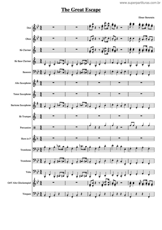 Partitura da música The Great Escape March – Elmer Bernstein v.2
