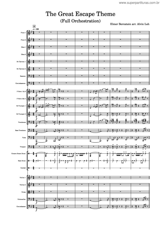Partitura da música The Great Escape March – Elmer Bernstein