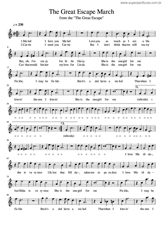 Partitura da música The Greate Escape March