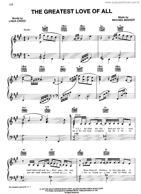 Partitura da música The Greatest Love Of All v.4