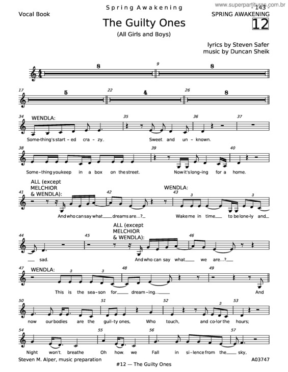 Partitura da música The Guilty Ones – Duncan Sheik, Spring Awakening Musical, Steven Sater