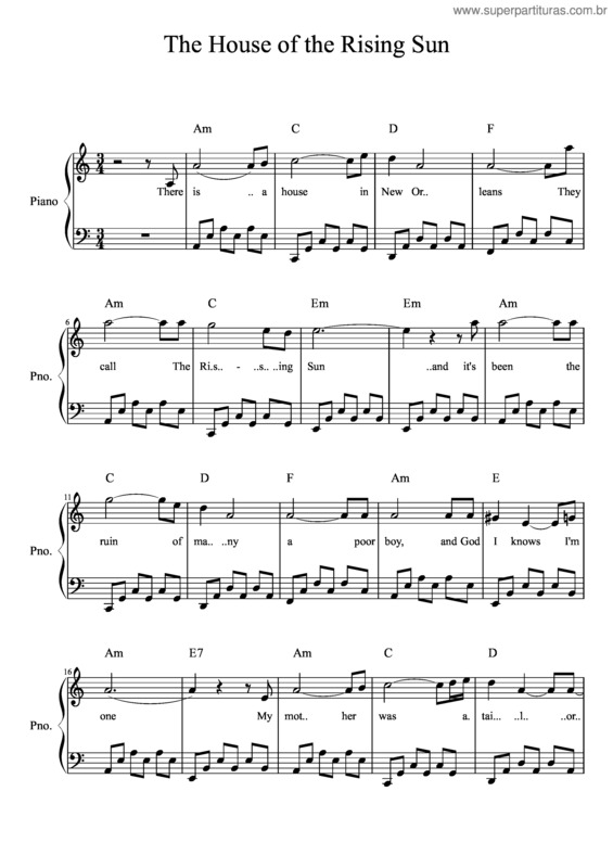 Partitura da música The House Of The Rising Sun v.5