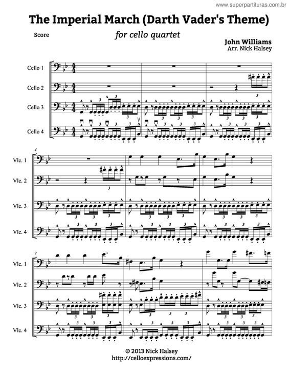 Partitura da música The Imperial March - Darth Vader Theme (Cello Quartet)