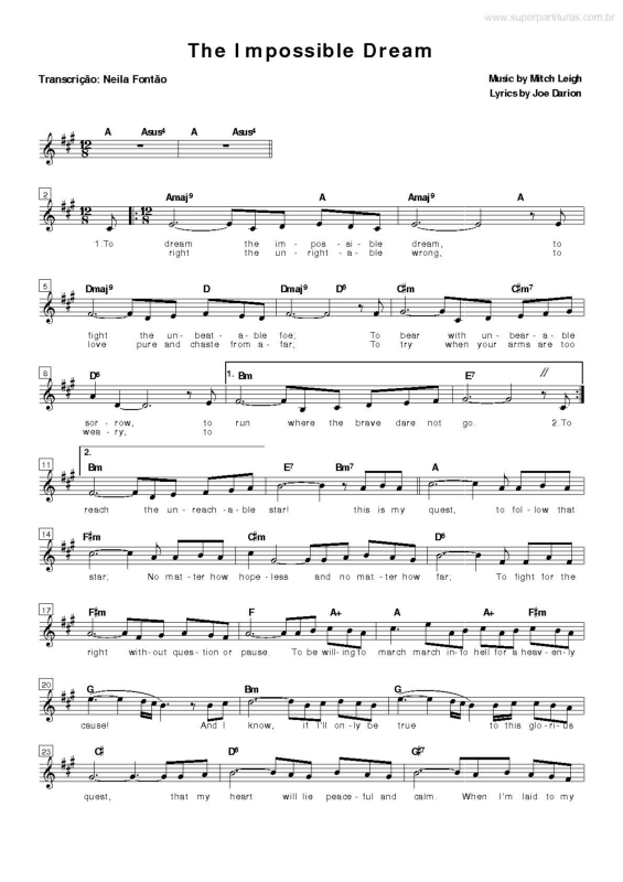 Partitura da música The Impossible Dream