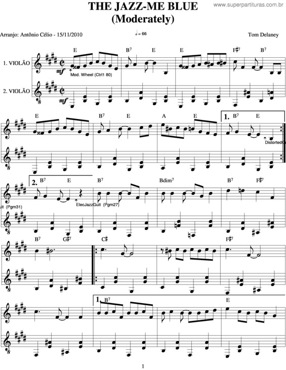 Partitura da música The Jazz-Me Blues