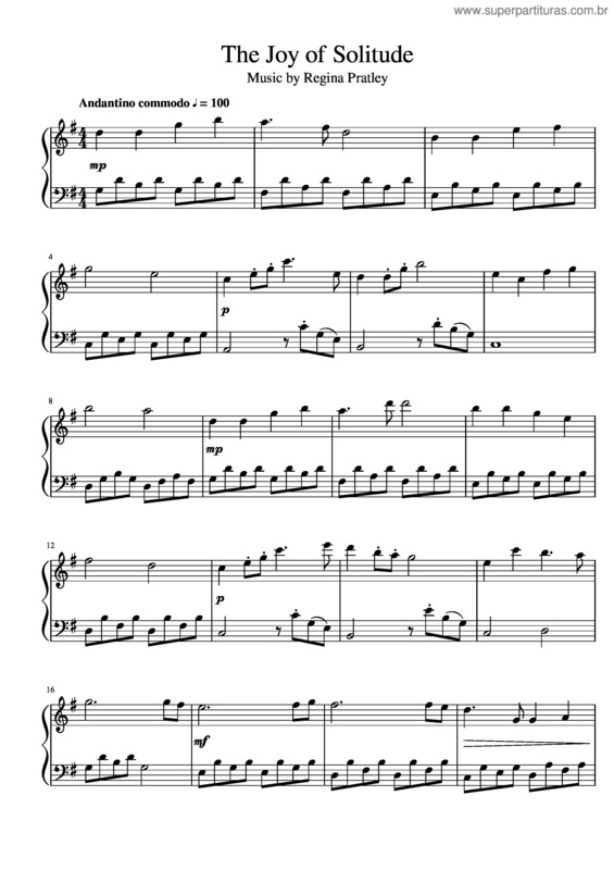 Partitura da música The Joy Of Solitude– Regina Pratley