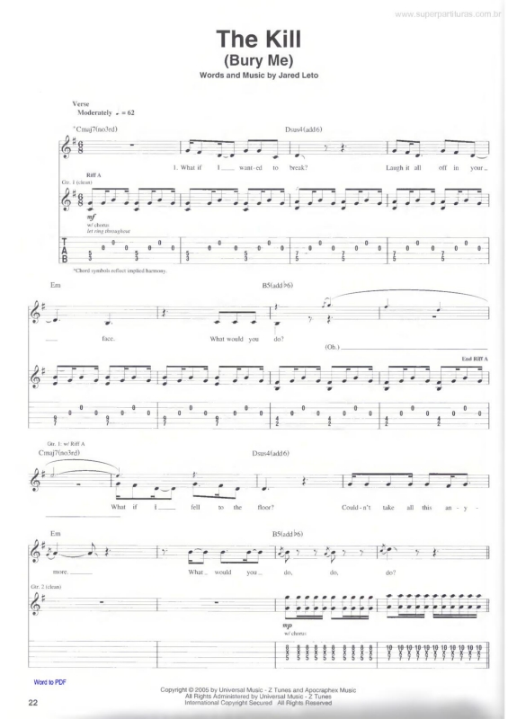 Partitura da música The Kill (Bury Me)