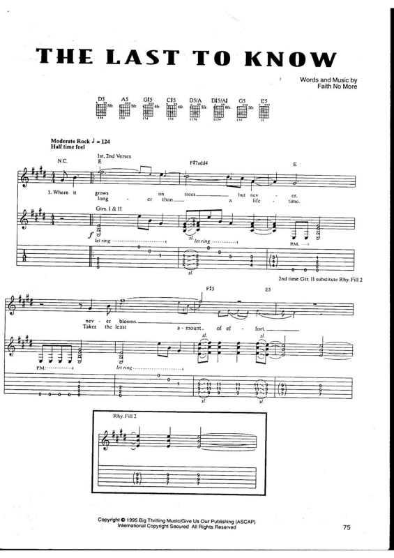 Partitura da música The Last to Know v.2