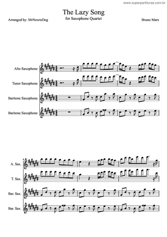 Partitura da música The Lazy Song v.2