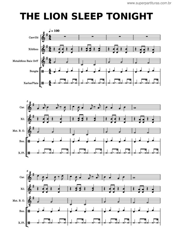 Partitura da música The Lion Sleep Tonight