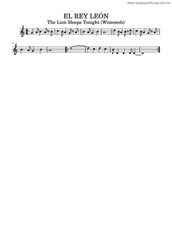 Partitura da música The Lion Sleeps Tonight  – Salomon Linda El Rey León–The Lion Sleeps Tonight
